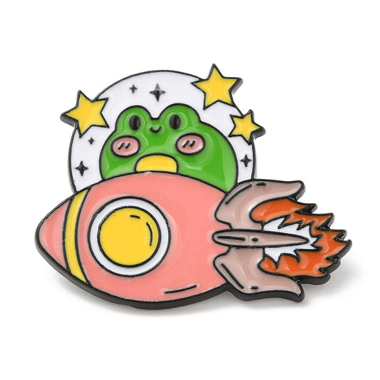 Frog in rocket ship enamel pin