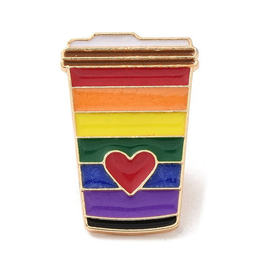 Coffee cup rainbow enamel pin