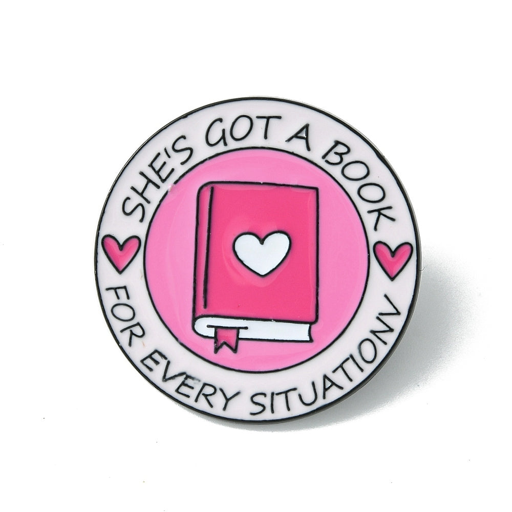 'She's got a book for every situation' enamel pin