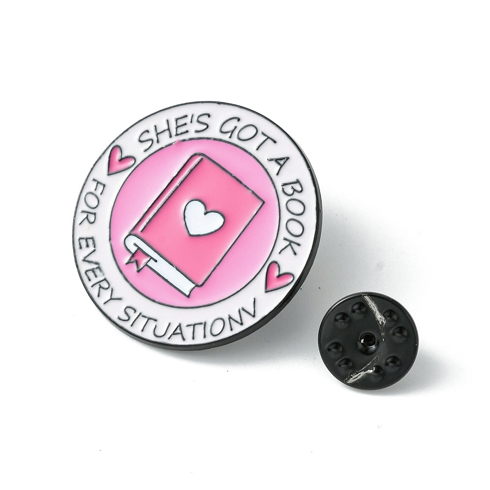 'She's got a book for every situation' enamel pin