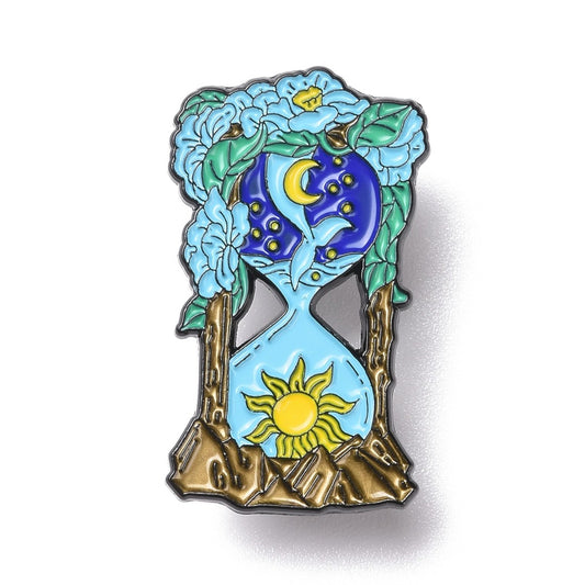 Sandglass with sun and moon enamel pin