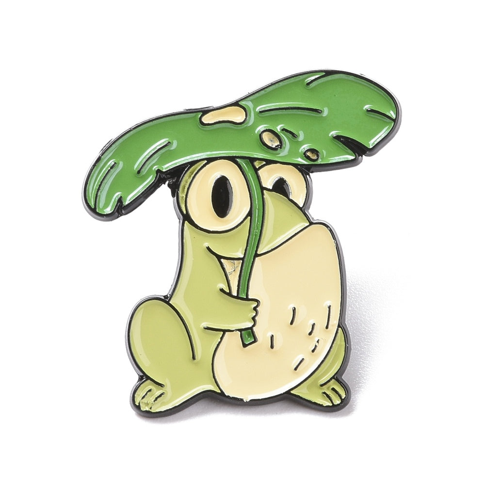 Frog with lily pad umbrella enamel pin