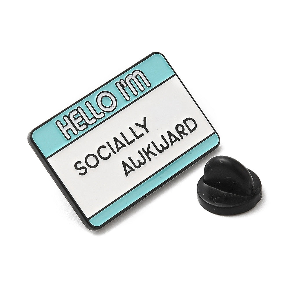 'Hello I'm socially awkward' name tag enamel pin