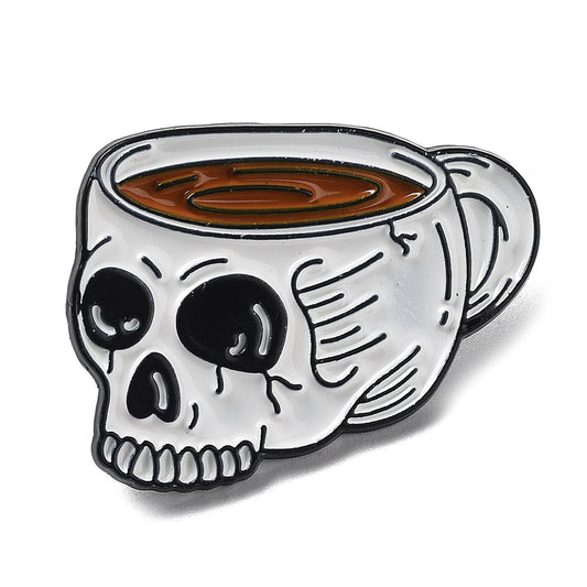 Skeleton coffee tea cup enamel pin