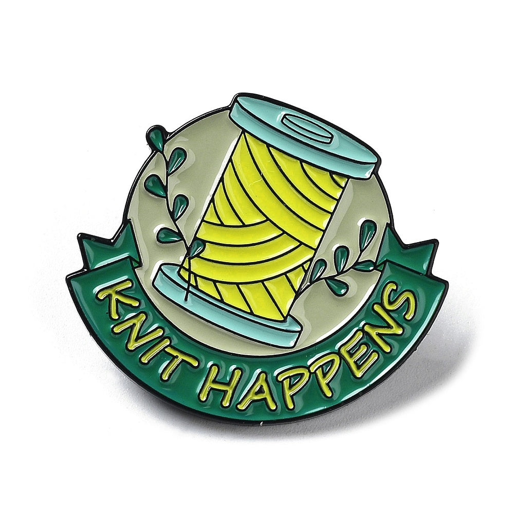 'knit happens' enamel pin