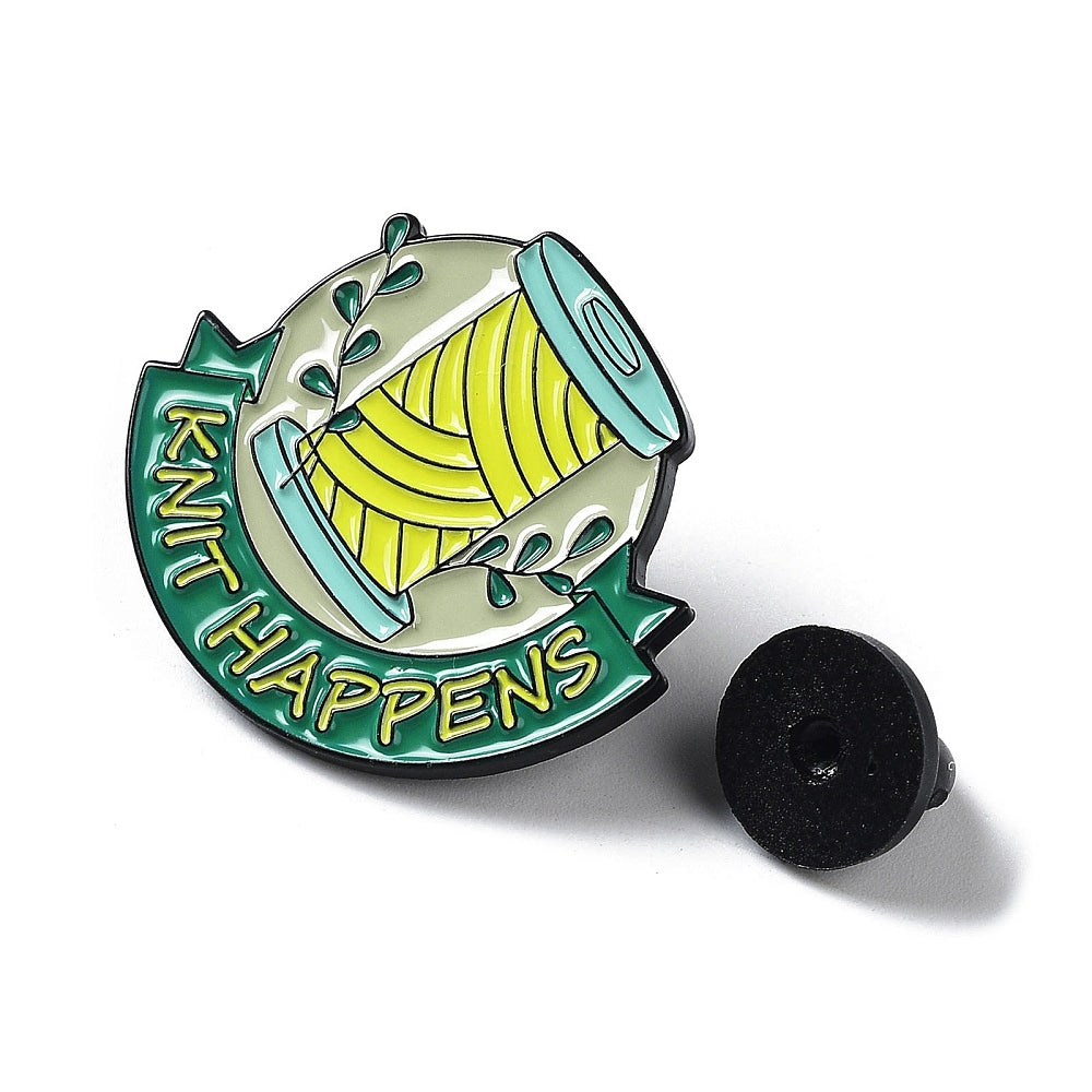 'knit happens' enamel pin