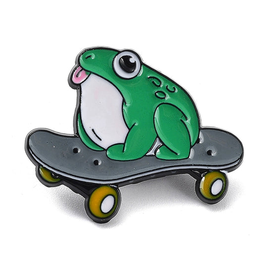 Frog riding skateboard enamel pin