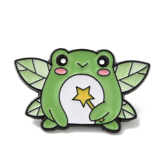 Fairy frog with wand enamel pin