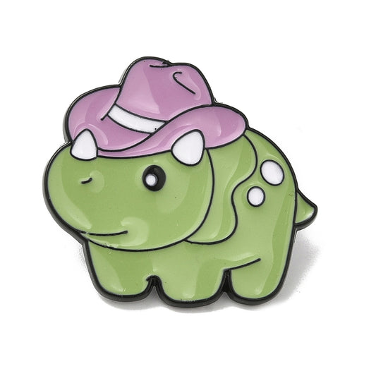 Triceratops dinosaur wearing cowboy hat enamel pin