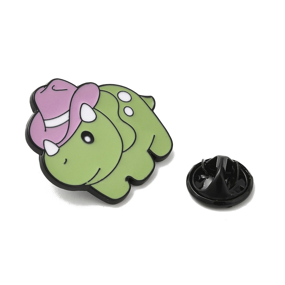 Triceratops dinosaur wearing cowboy hat enamel pin