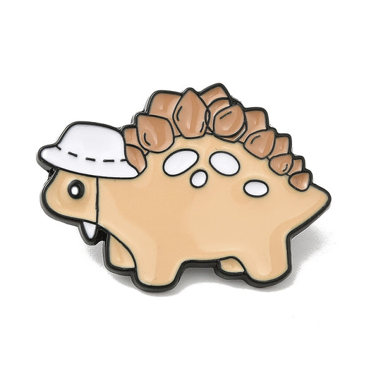 Stegosaurus dinosaur wearing hat enamel pin