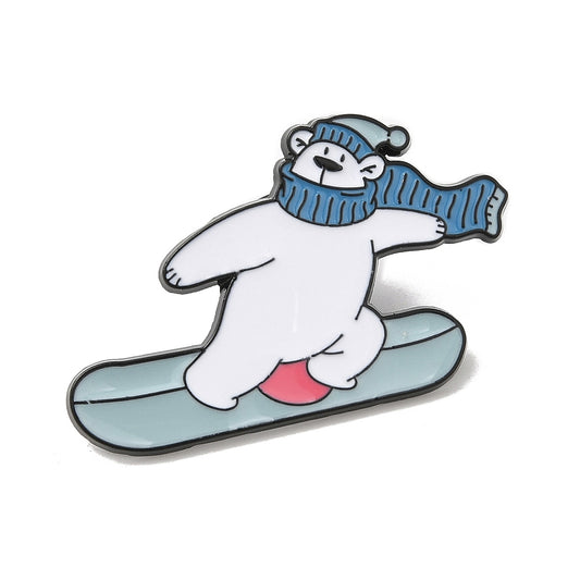 Snowboarding polar bear enamel pin