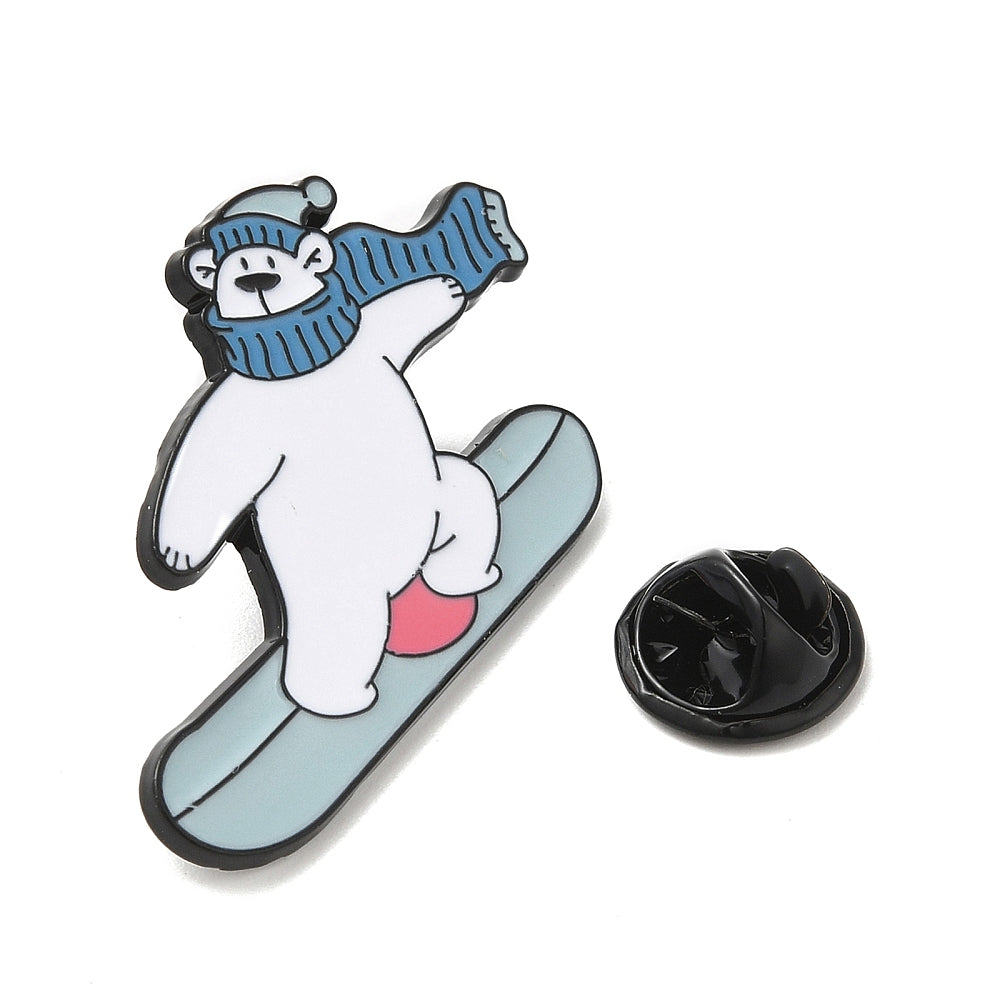 Snowboarding polar bear enamel pin