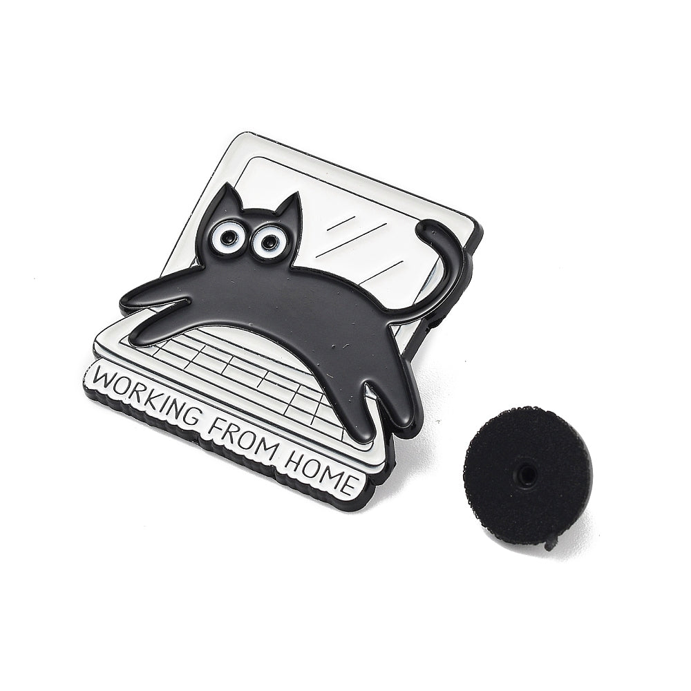 Laptop cat 'working from home' enamel pin