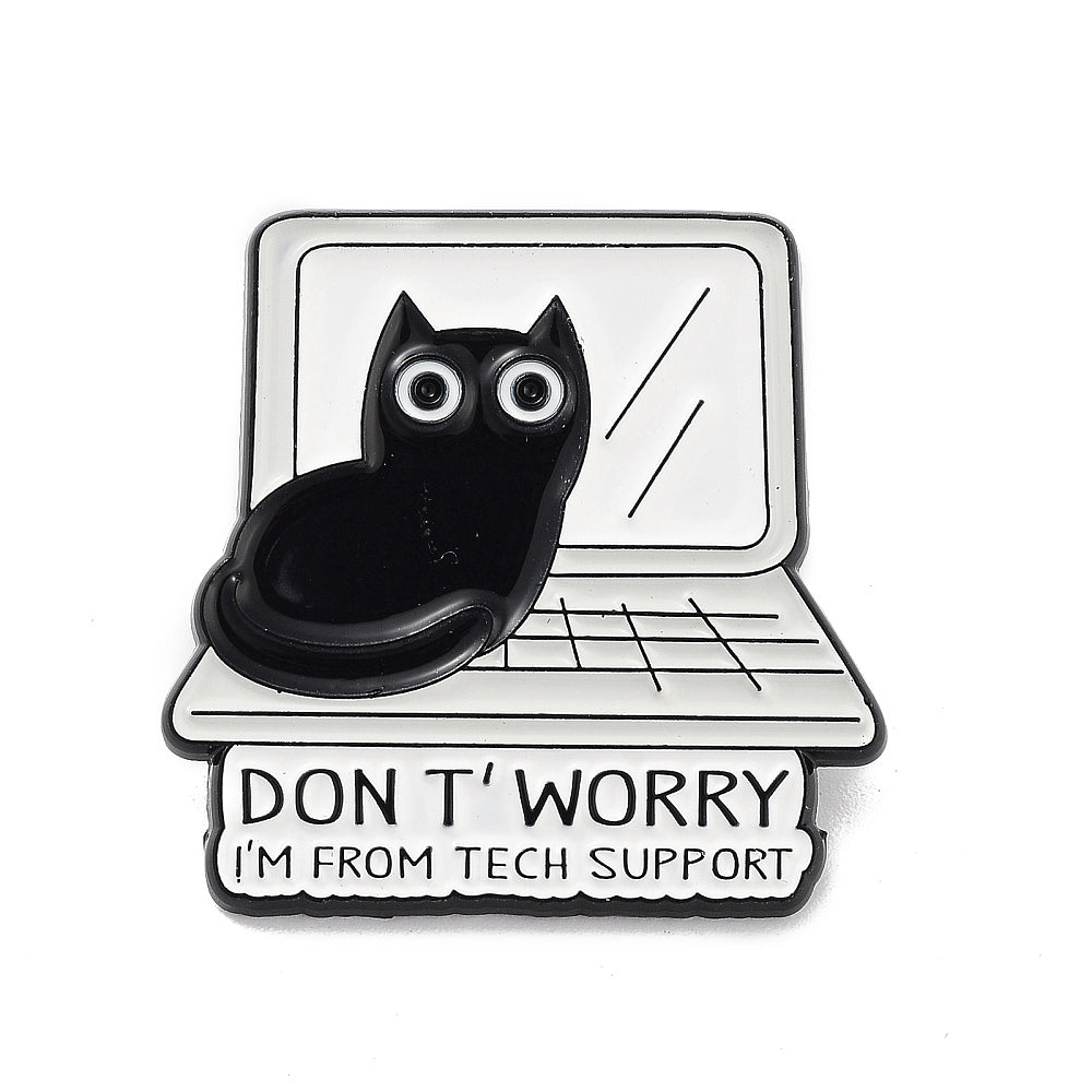 Laptop cat 'don't worry i'm from tech support' enamel pin