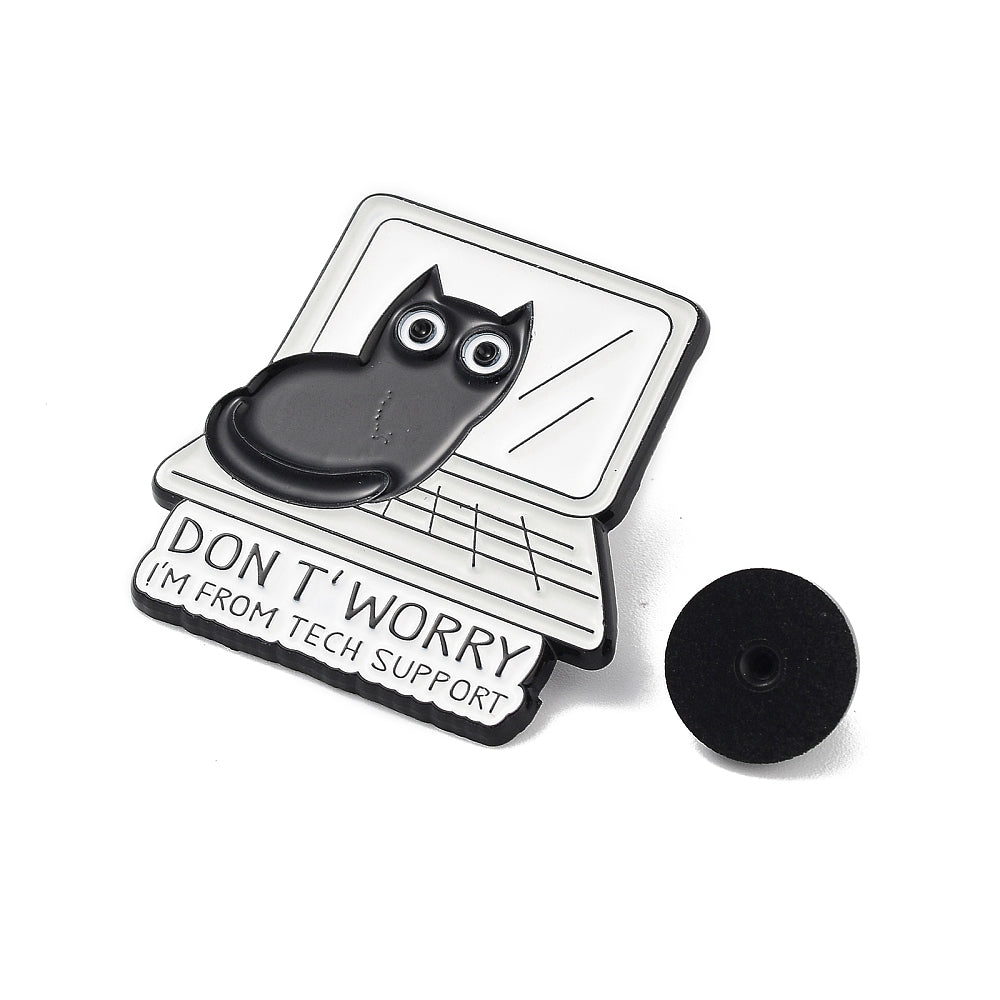 Laptop cat 'don't worry i'm from tech support' enamel pin