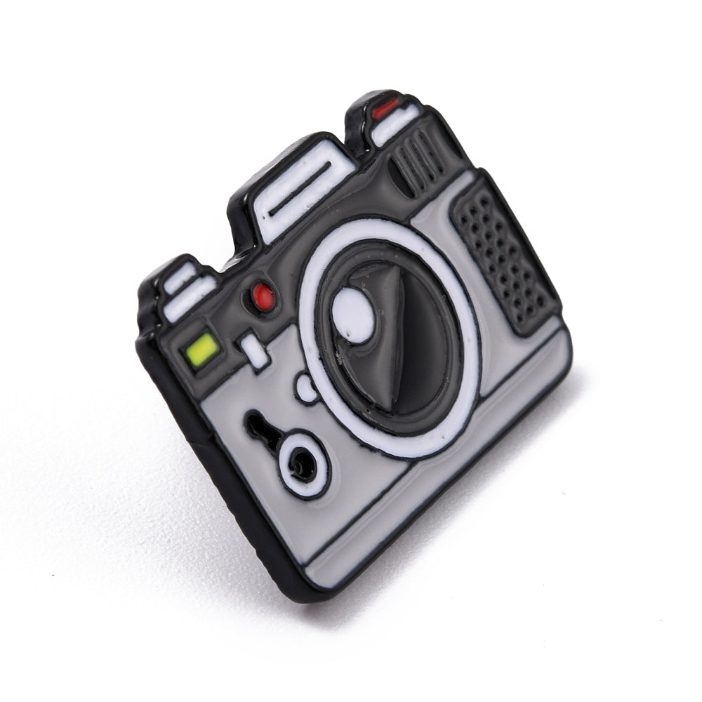 Black camera enamel pin