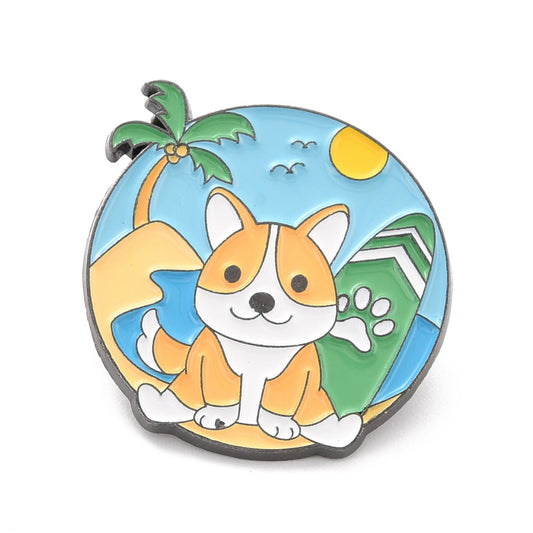 Surfing dog enamel pin