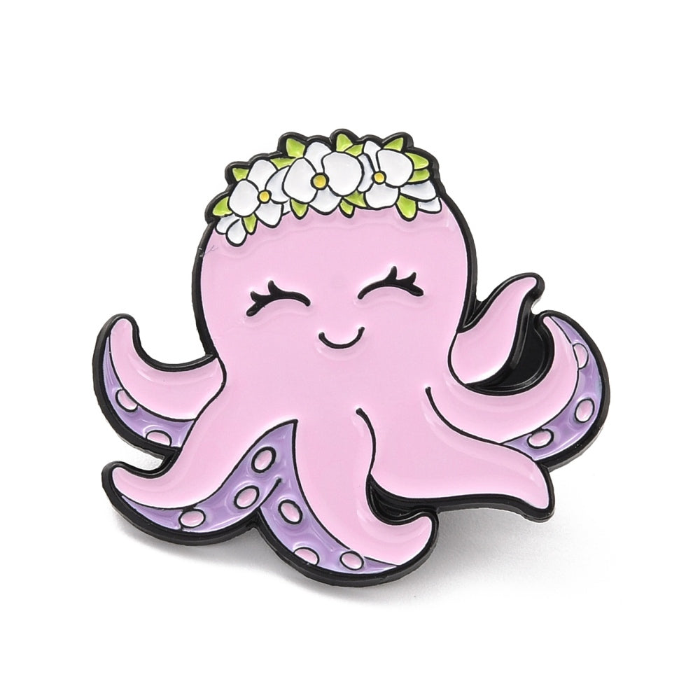 Octopus with crown enamel pin