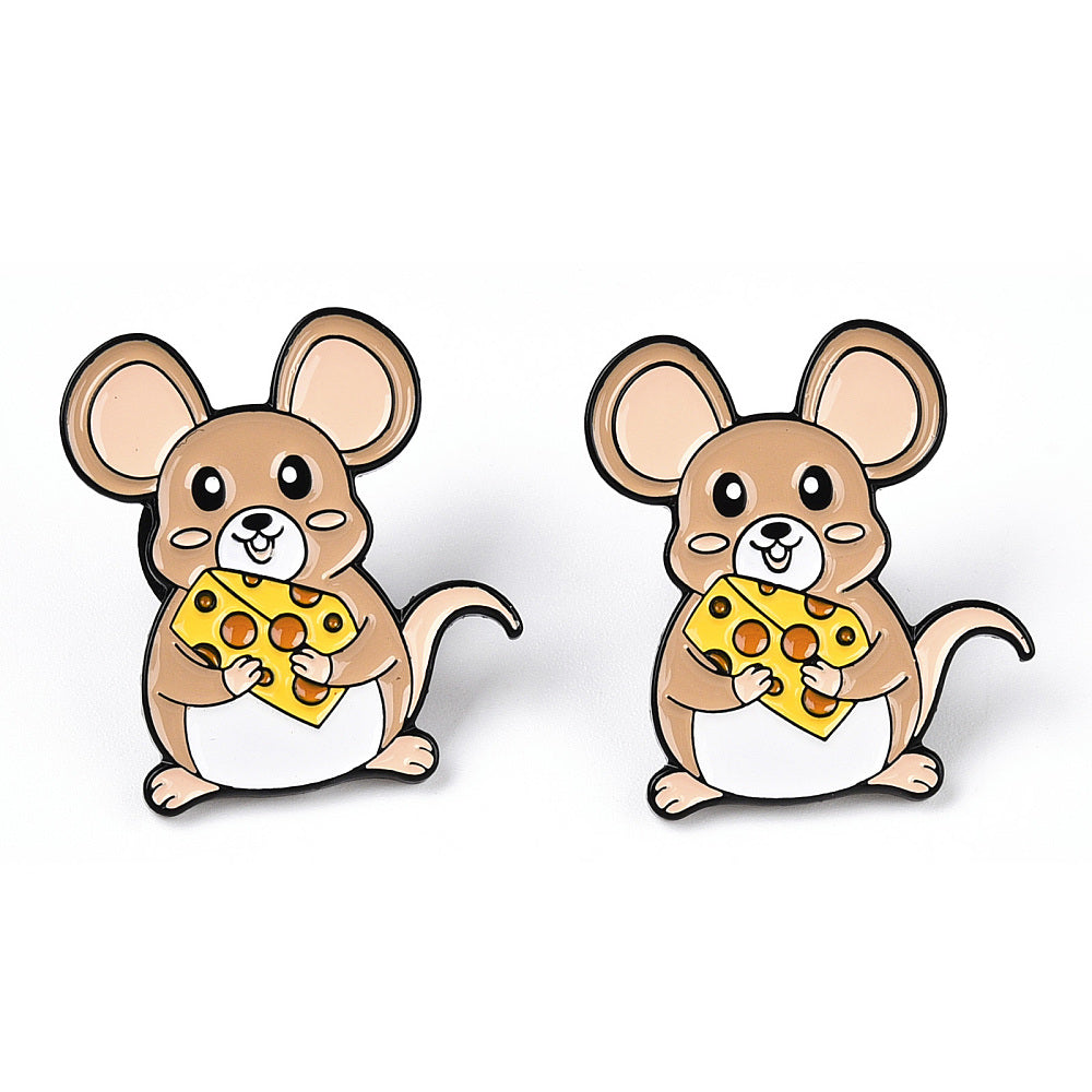 Brown mouse with cheese enamel pin