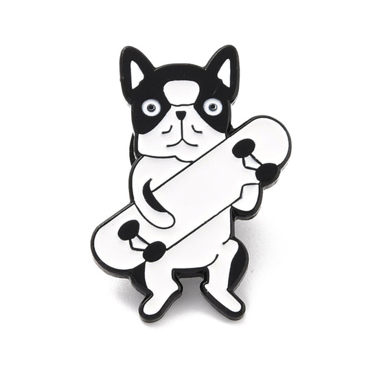 Dog with skateboard enamel pin