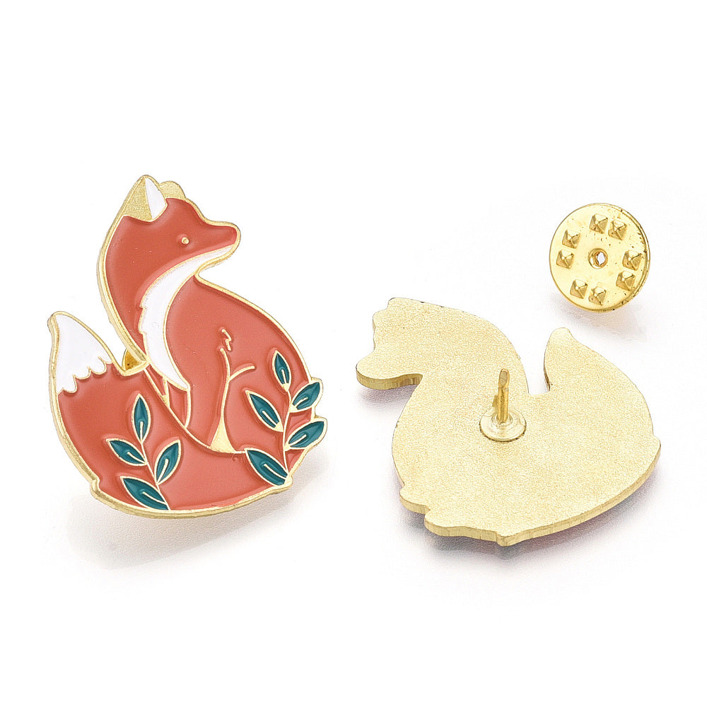 Orange fox enamel pin