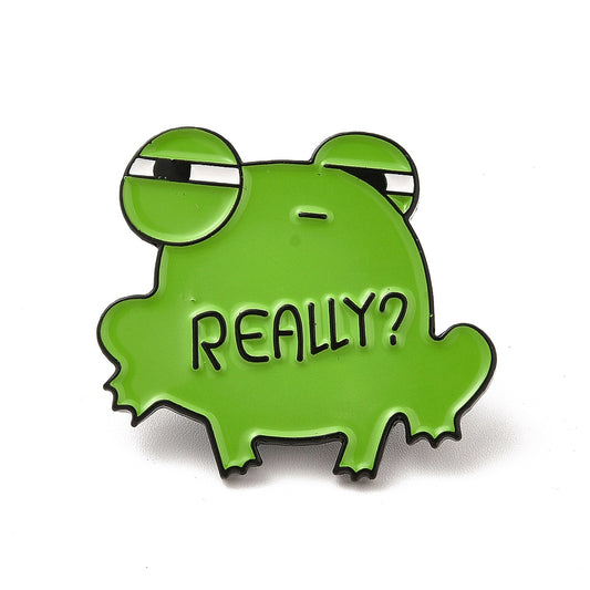 Green frog 'really?' enamel pin