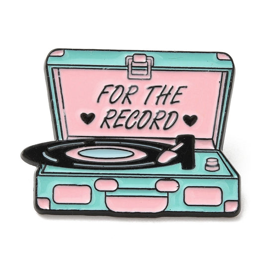 Record player 'for the record' enamel pin