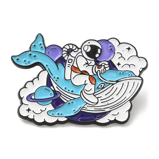 Spaceman whale enamel pin