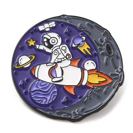 Spaceman riding a rocket enamel pin