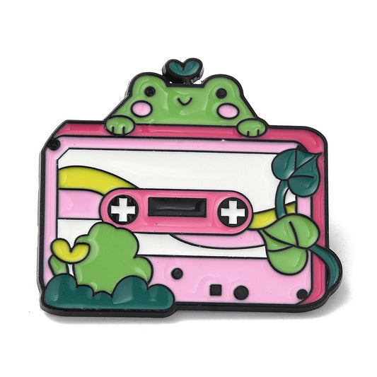 Frog cassette tape enamel pin