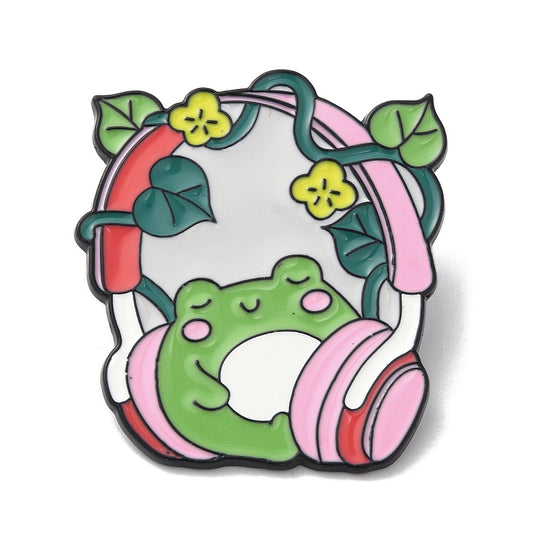 Frog headphones enamel pin