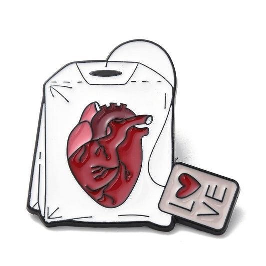 Heart tea bag enamel pin