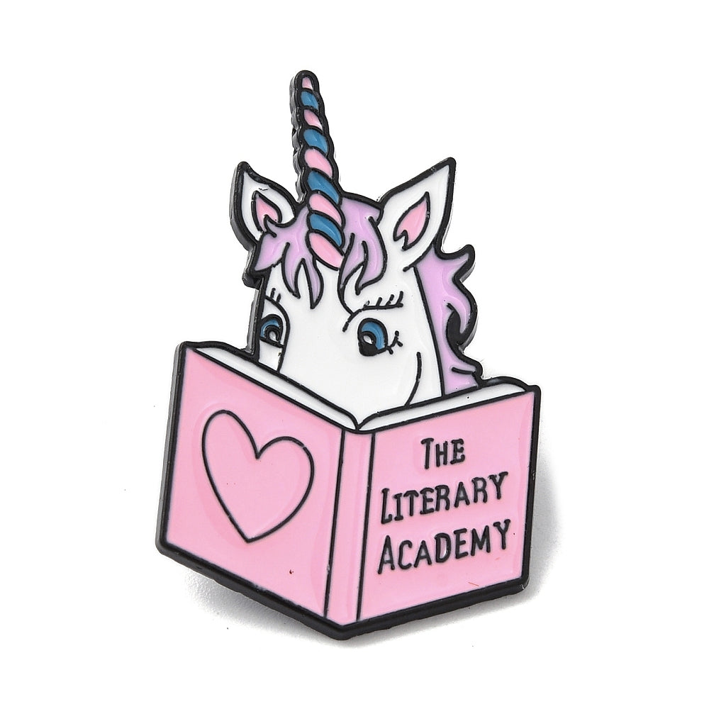 Unicorn reading enamel pin