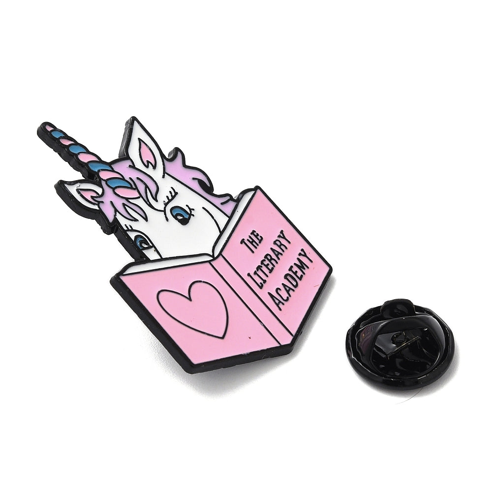 Unicorn reading enamel pin