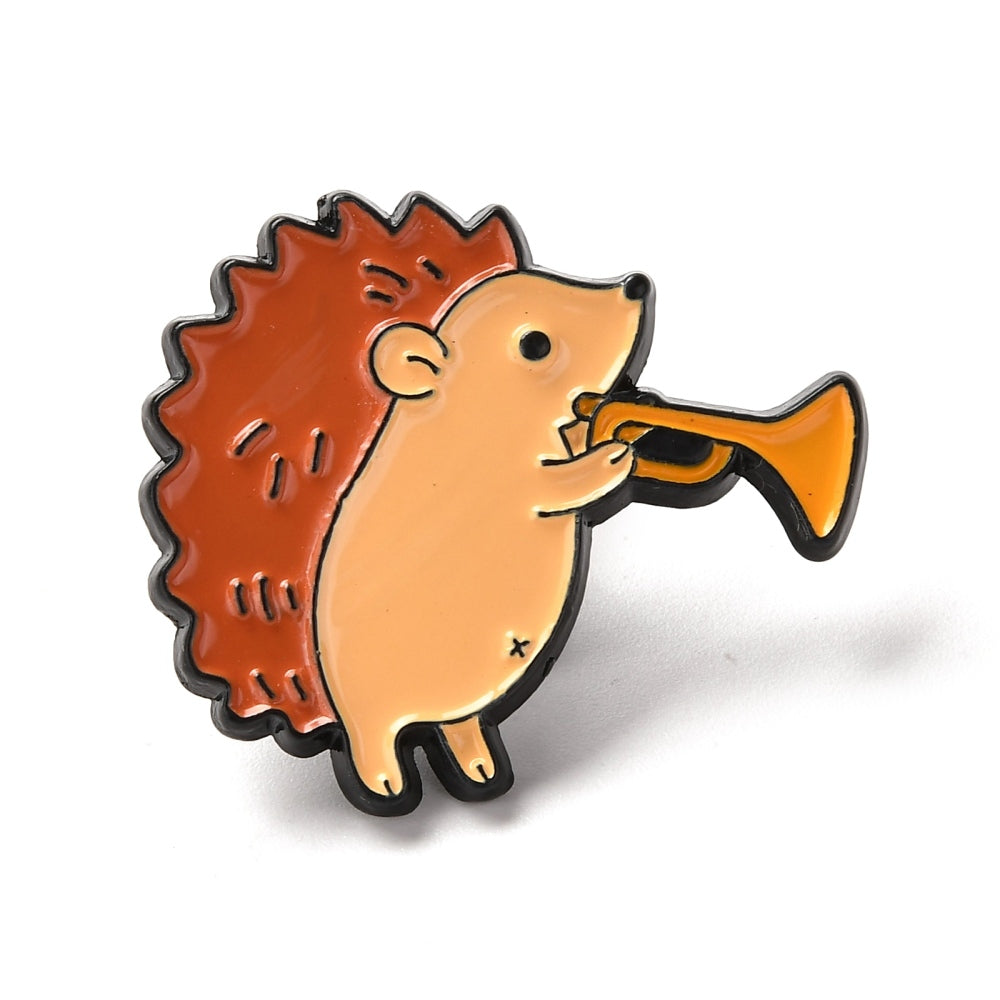 Hedgehog playing a trumpet enamel pin