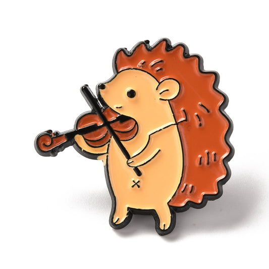 Hedgehog playing a violin enamel pin