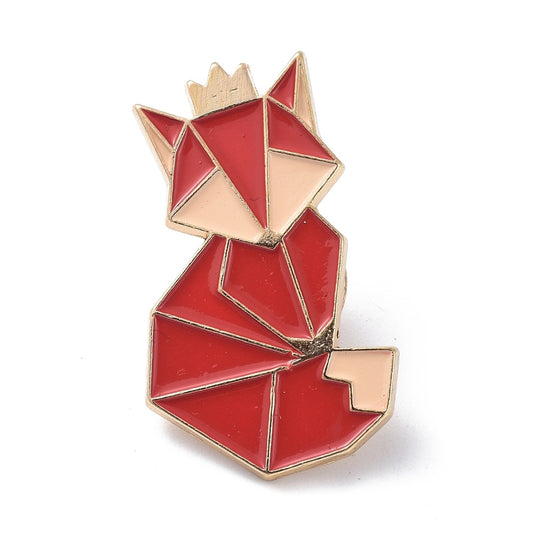 Origami brown fox style enamel pin