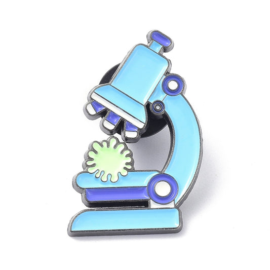 Blue microscope shaped enamel pin