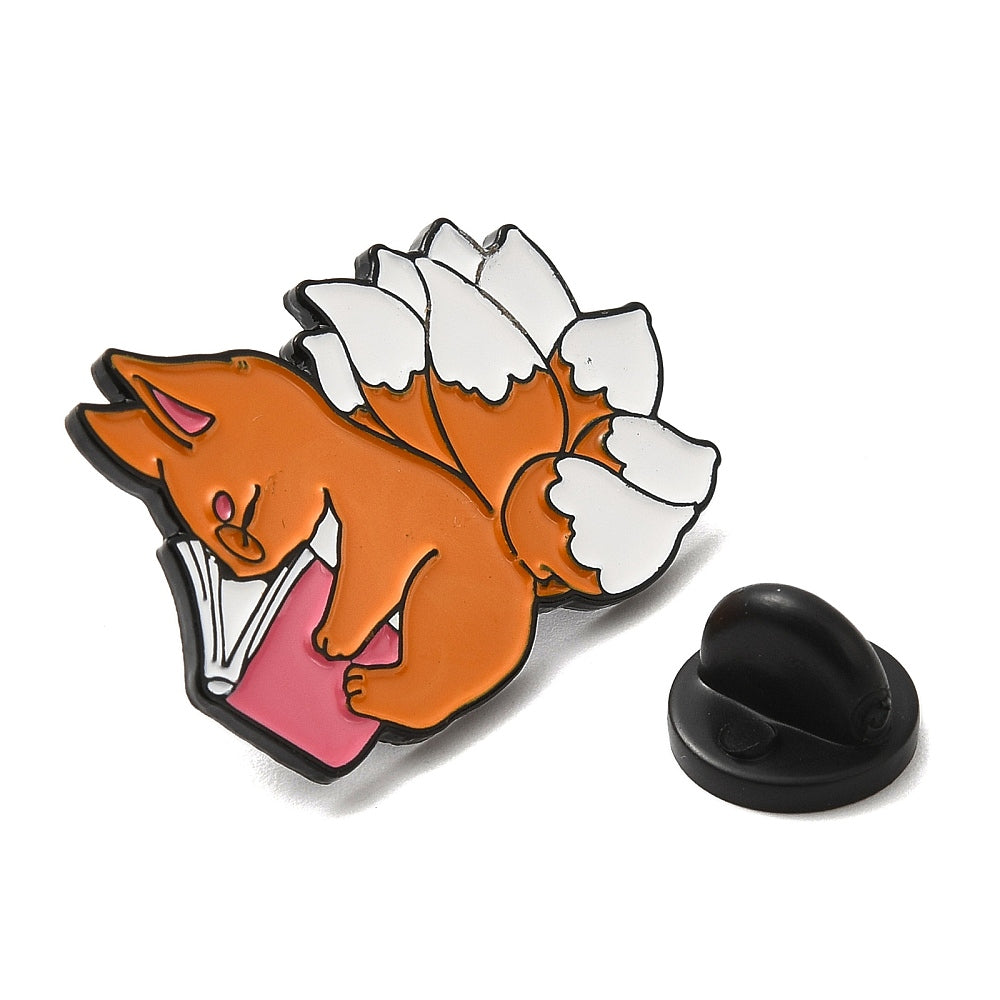 Nine tailed fox reading book enamel pin