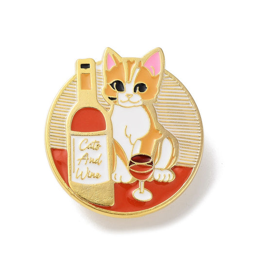 Cat with wine enamel pin