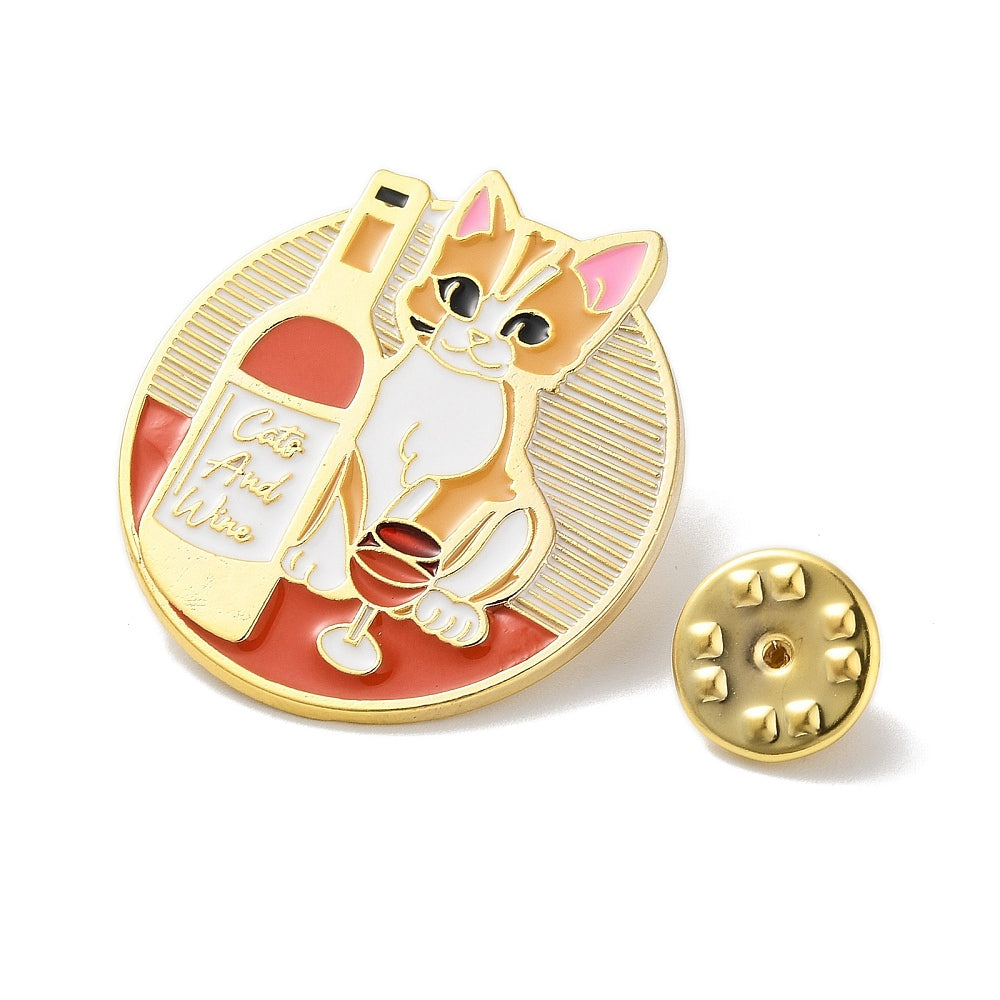 Cat with wine enamel pin