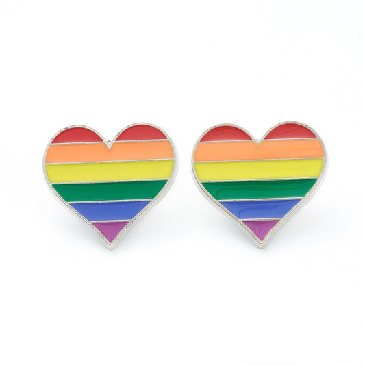 Rainbow heart in silver enamel pin