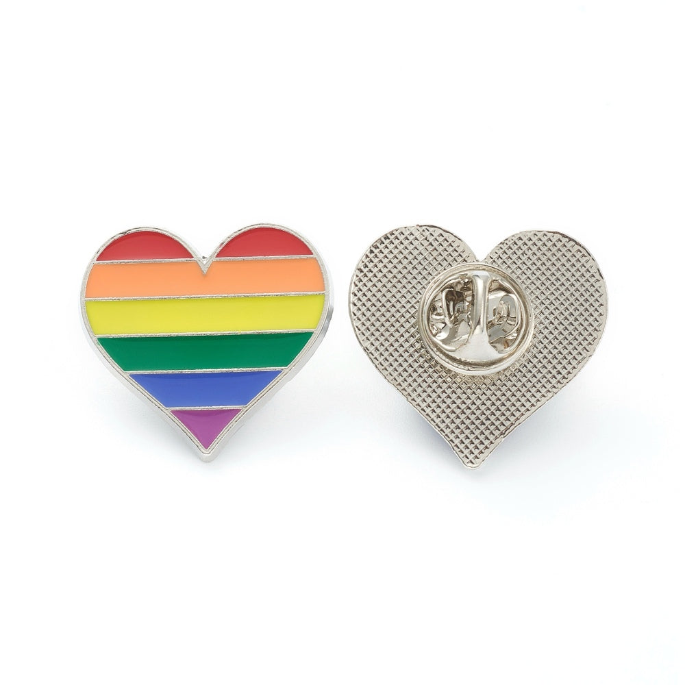 Rainbow heart in silver enamel pin