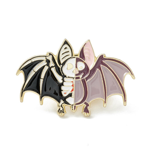 Skeleton bat enamel pin