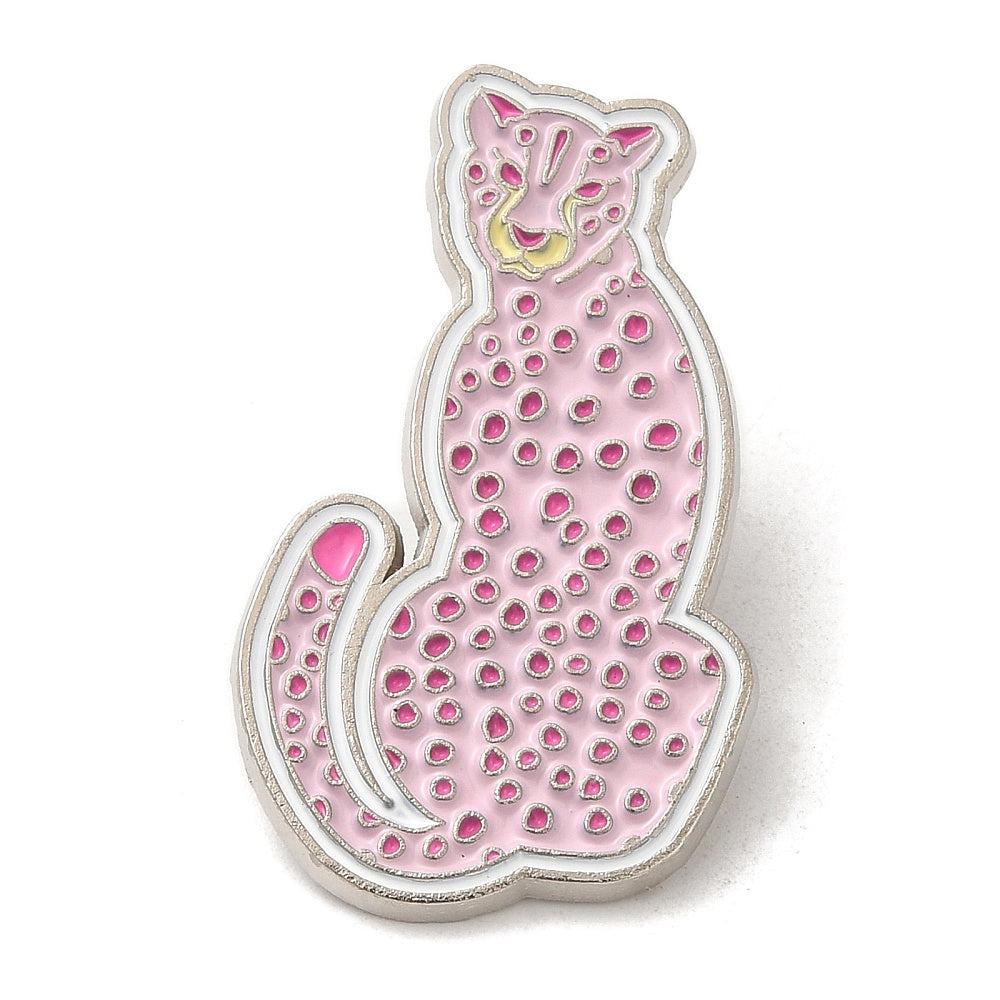 Pink leopard cat enamel pin