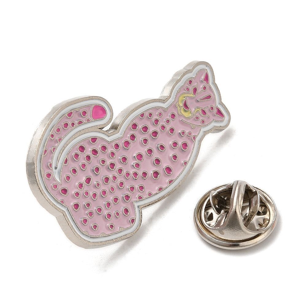 Pink leopard cat enamel pin