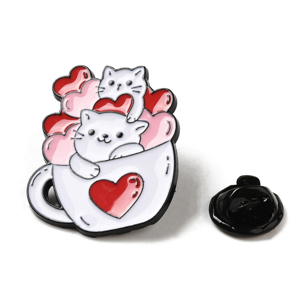 Heart cup with cats enamel pin