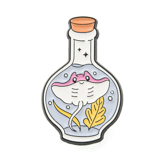 Manta ray in a bottle enamel pin