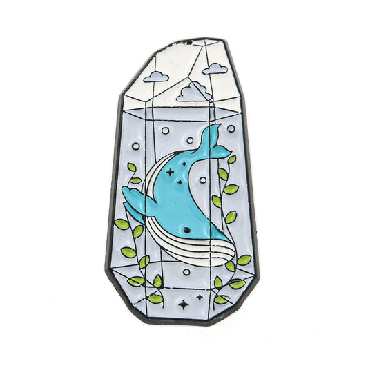 Whale in terrarium enamel pin